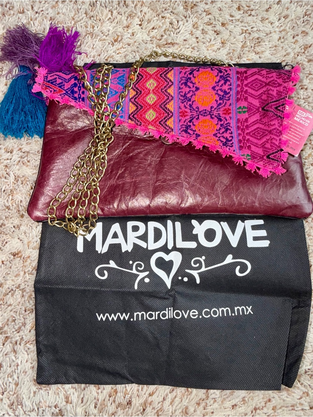 Mexican handbag Mardilove handcrafted leather designs with traditional textiles